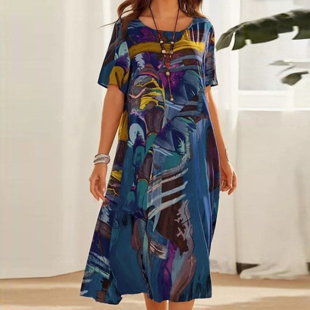 GRETA | ELEGANT ABSTRACT TUMMY-COVERAGE MIDI DRESS