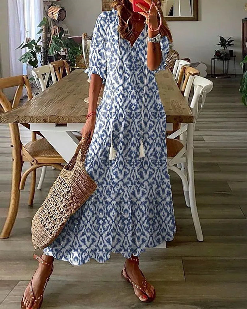 LISA | BOHO A-LINE DRESS WITH LANTERN SLEEVES