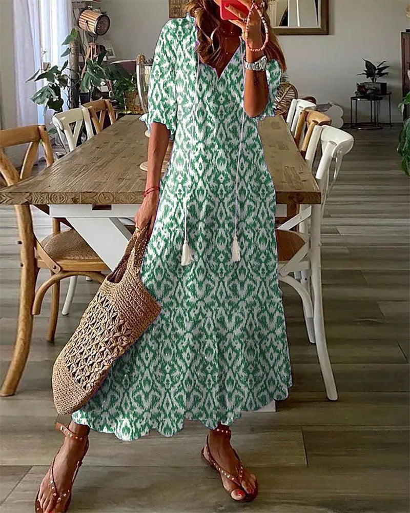 LISA | BOHO A-LINE DRESS WITH LANTERN SLEEVES