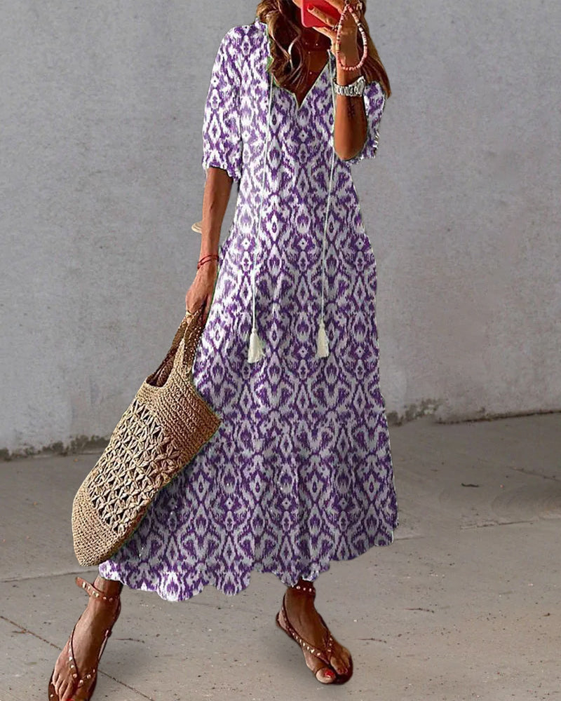 LISA | BOHO A-LINE DRESS WITH LANTERN SLEEVES