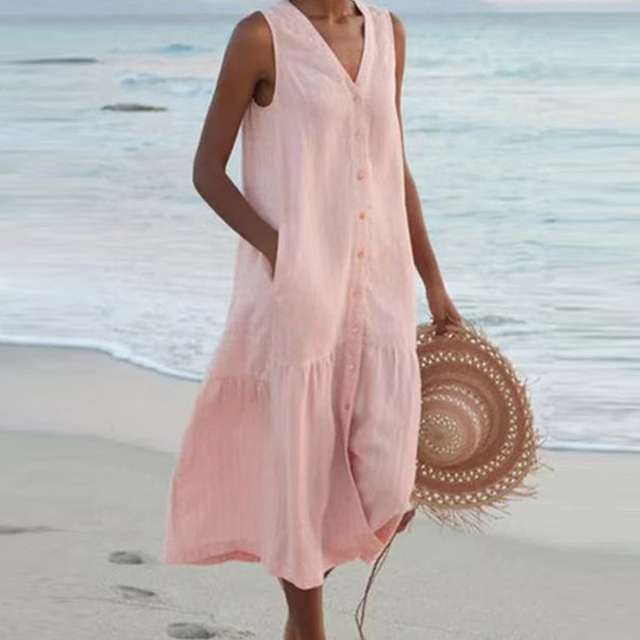 THALIA | ELEGANT SLEEVELESS TUMMY-COVERAGE MIDI DRESS
