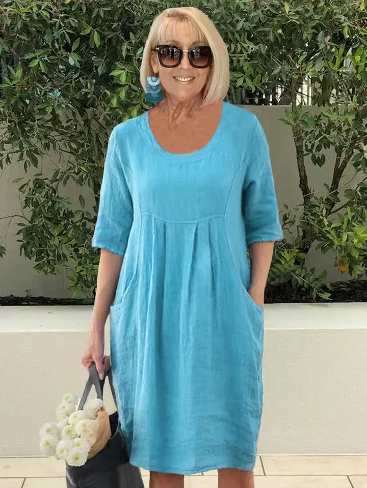JANE | ELEGANT COTTON-LINEN TUMMY-COVERAGE DRESS