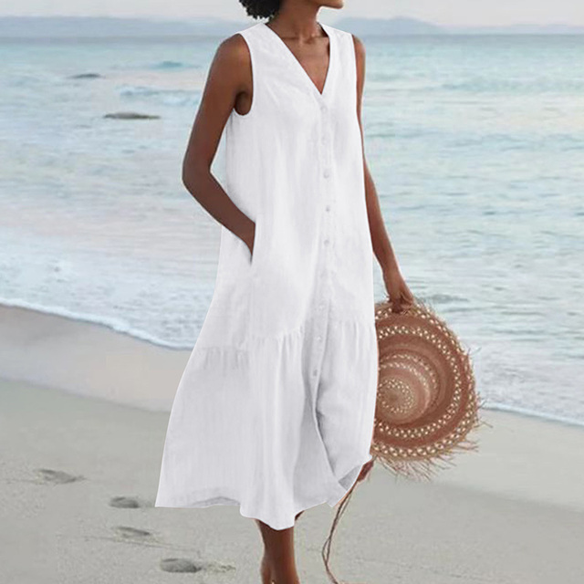 THALIA | ELEGANT SLEEVELESS TUMMY-COVERAGE MIDI DRESS