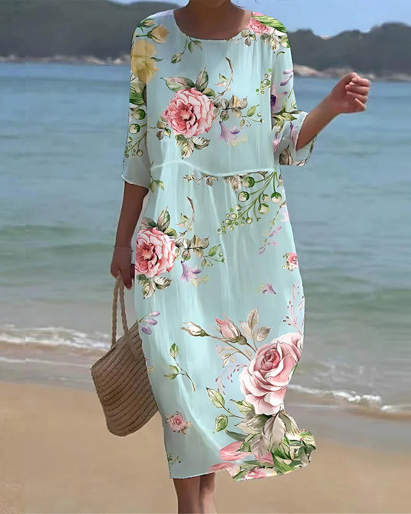 ALEX | ELEGANT FLORAL TUMMY-COVERAGE MAXI DRESS