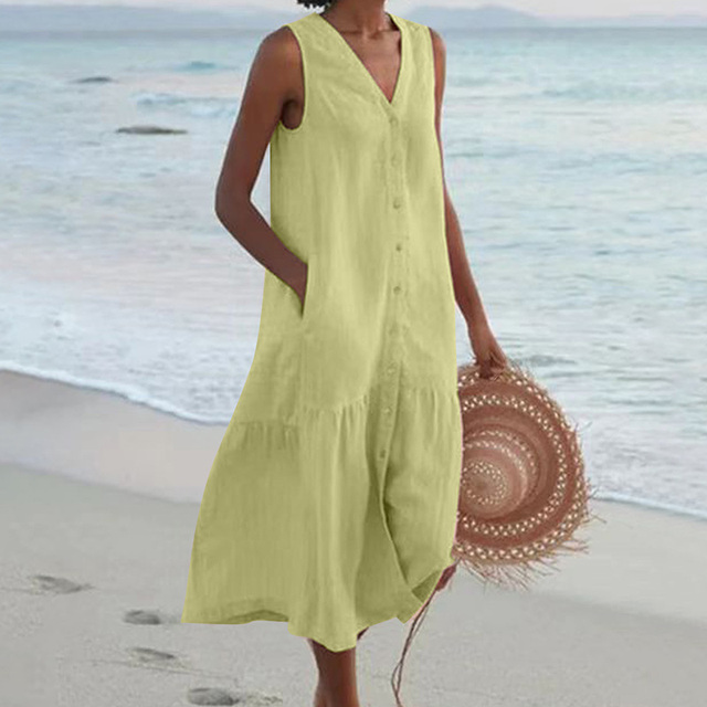 THALIA | ELEGANT SLEEVELESS TUMMY-COVERAGE MIDI DRESS