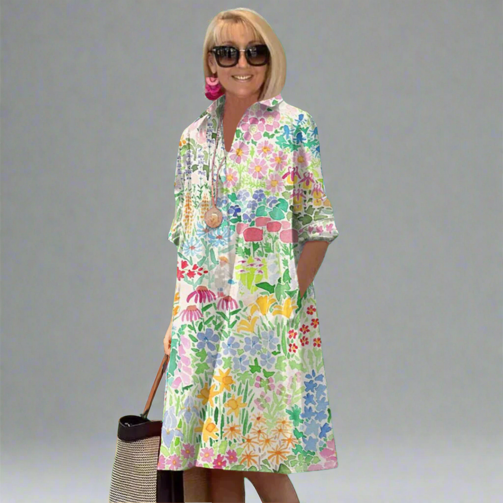 SABRINA | ELEGANT FLORAL TUMMY-COVERAGE SUMMER DRESS