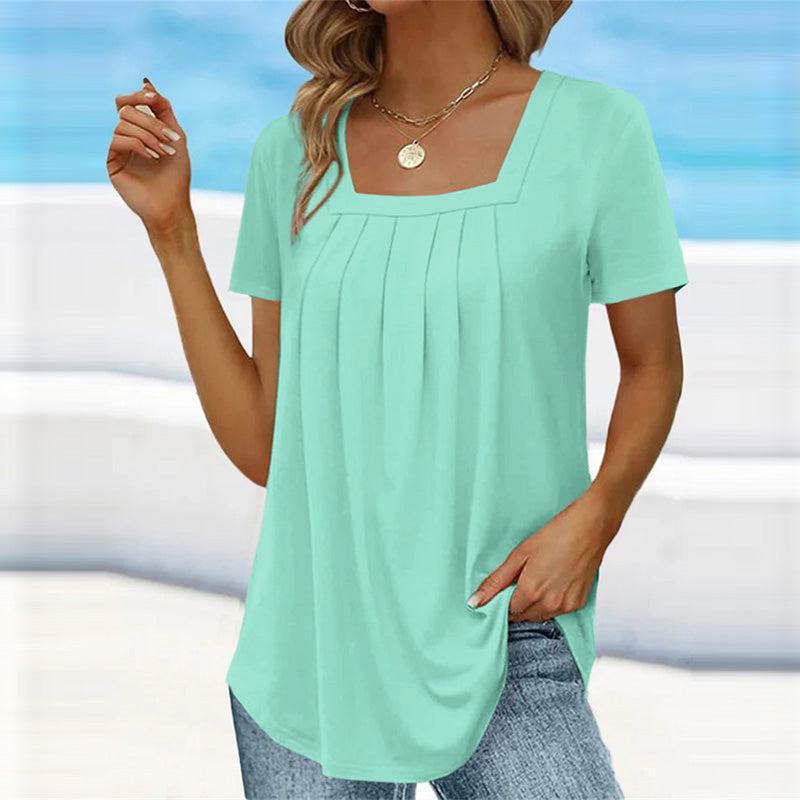 ELIZABETH | PLEATED SUMMER BLOUSE WITH SQUARE NECKLINE