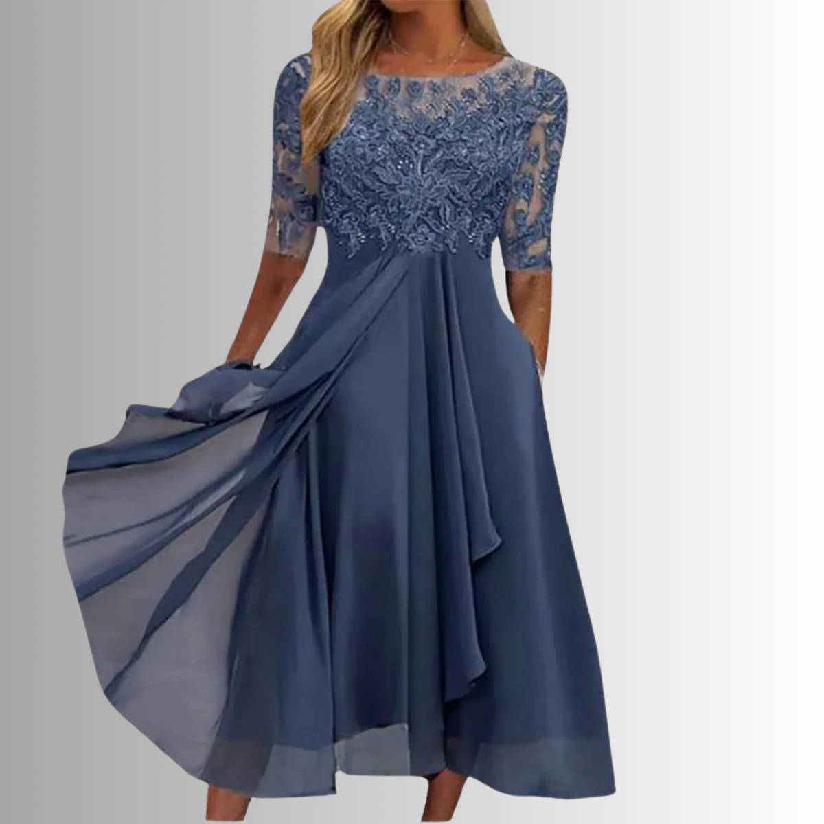 ELIZABETH | ELEGANT LACE TUMMY-COVERAGE MIDI DRESS