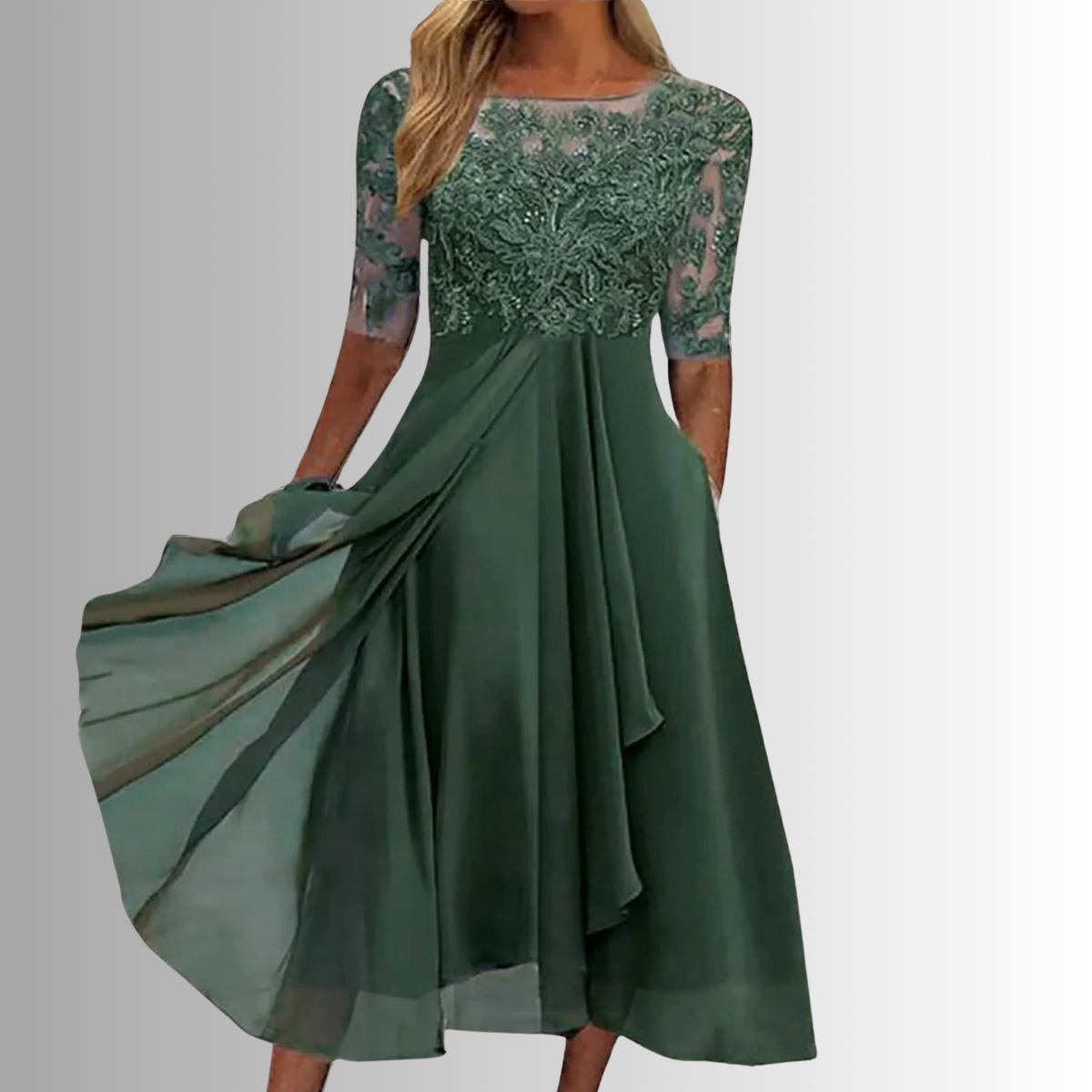 ELIZABETH | ELEGANT LACE TUMMY-COVERAGE MIDI DRESS