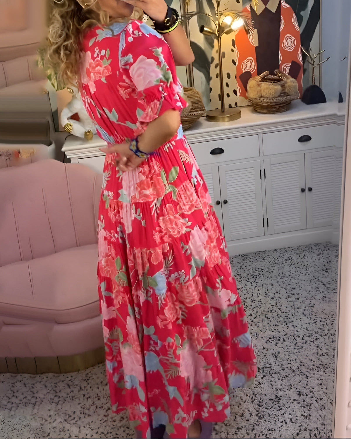 EVANGELINE | ELEGANT TUMMY-COVERAGE FLORAL DRESS