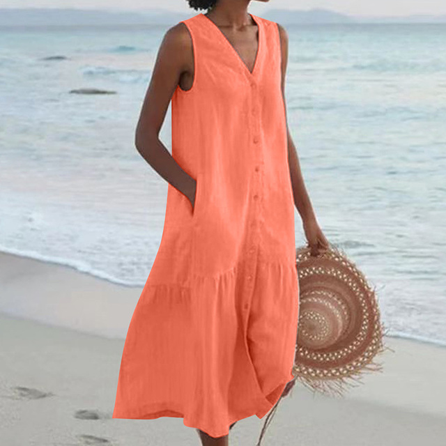 THALIA | ELEGANT SLEEVELESS TUMMY-COVERAGE MIDI DRESS
