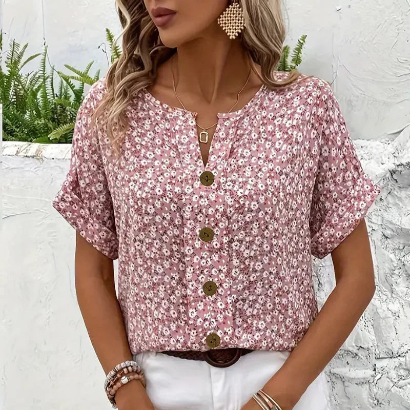 VELMA | ELEGANT FLORAL TUMMY-COVERAGE BLOUSE