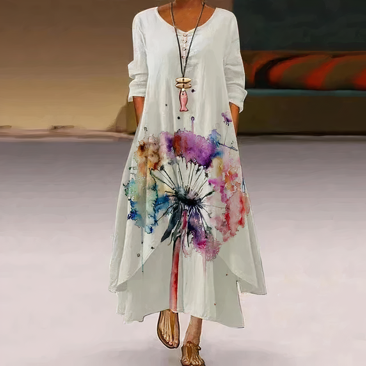 FLORA | ELEGANT FLORAL TUMMY-COVERAGE MAXI DRESS