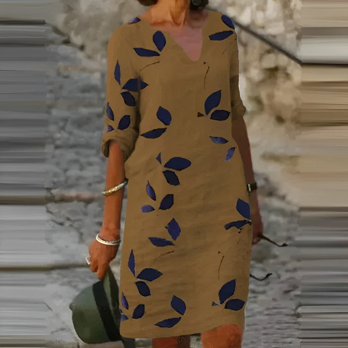 MACY | ELEGANT LEAF PRINT TUMMY-COVERAGE DRESS