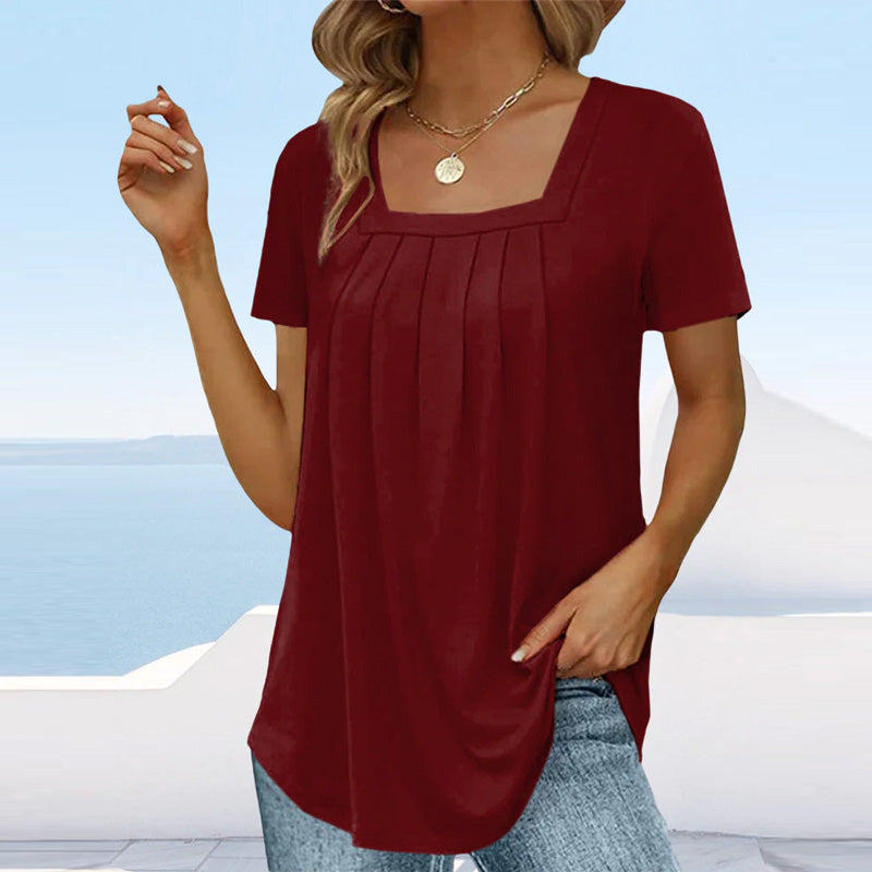 ELIZABETH | PLEATED SUMMER BLOUSE WITH SQUARE NECKLINE