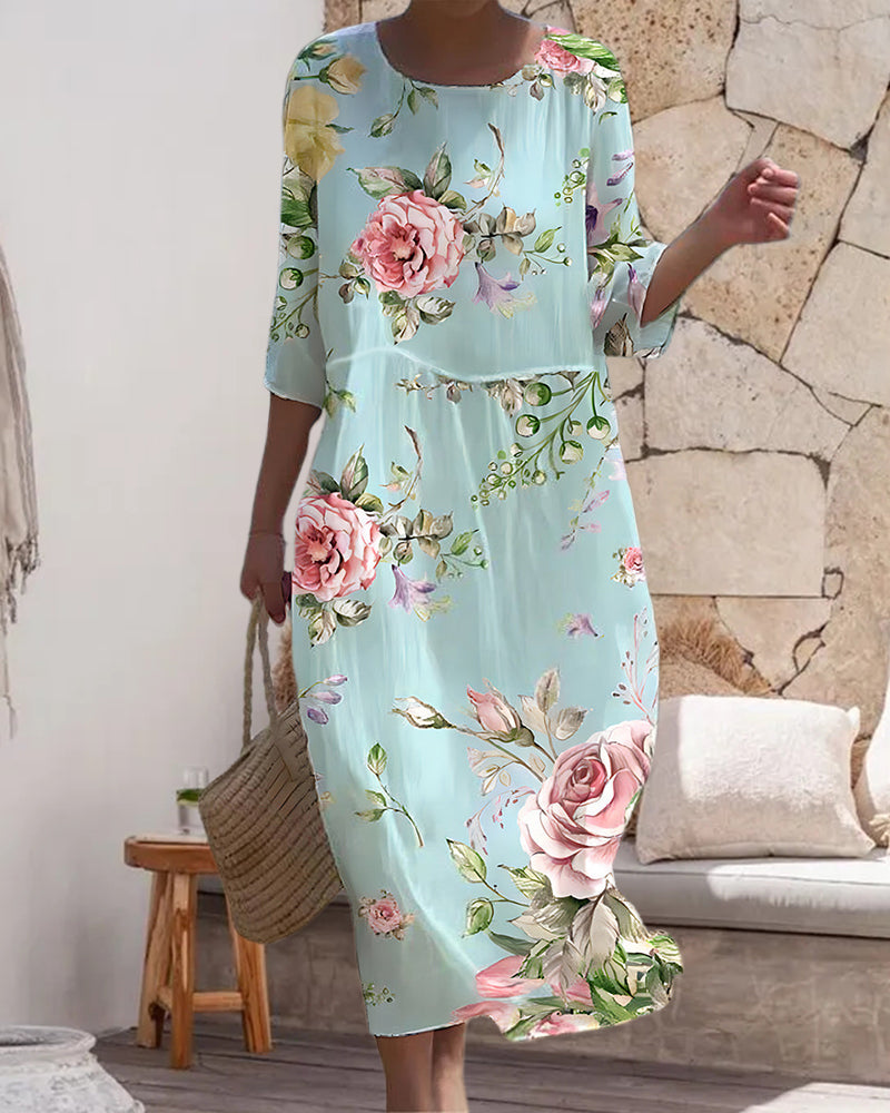 ALEX | ELEGANT FLORAL TUMMY-COVERAGE MAXI DRESS