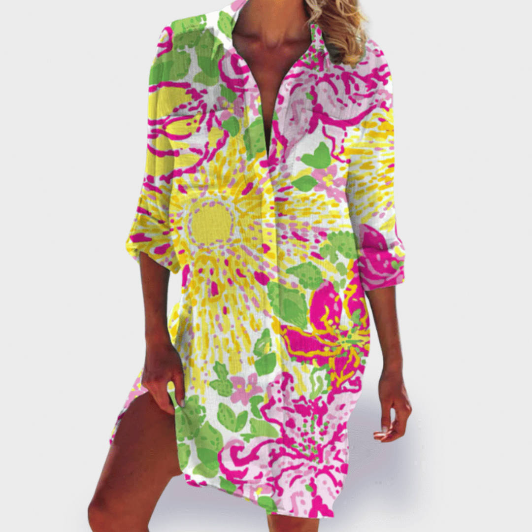 GRACE | ELEGANT VIBRANT TUMMY-COVERAGE DRAPED DRESS