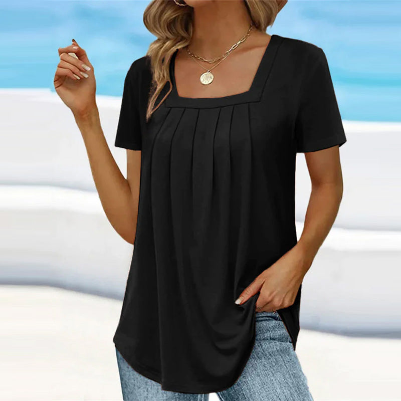 ELIZABETH | PLEATED SUMMER BLOUSE WITH SQUARE NECKLINE