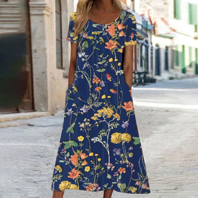 LAYLA | ELEGANT TUMMY-COVERAGE BOHO FLORAL DRESS