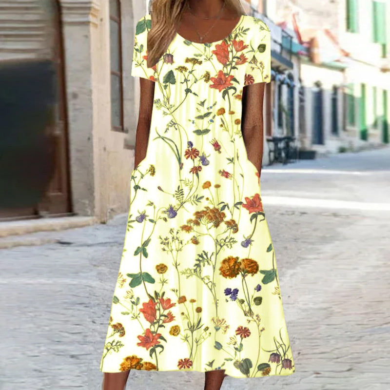 LAYLA | ELEGANT TUMMY-COVERAGE BOHO FLORAL DRESS
