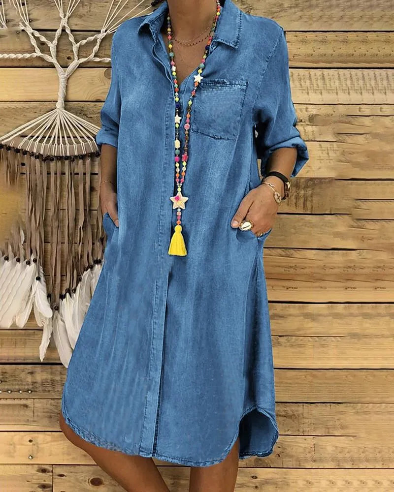 MAEVE | STYLISH DENIM TUMMY-COVERAGE SHIRT DRESS