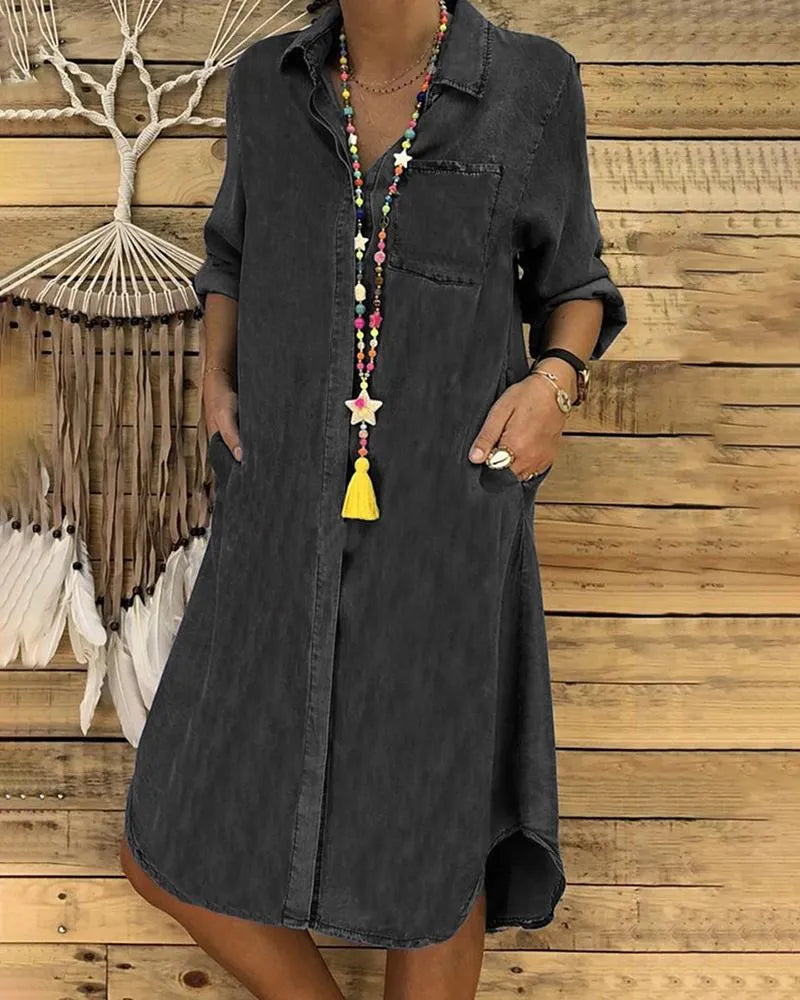 MAEVE | STYLISH DENIM TUMMY-COVERAGE SHIRT DRESS