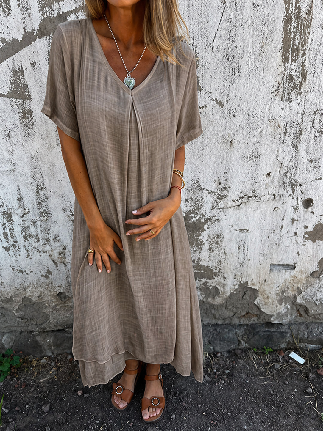 AMY | ELEGANT V-NECK TUMMY-COVERAGE DRESS