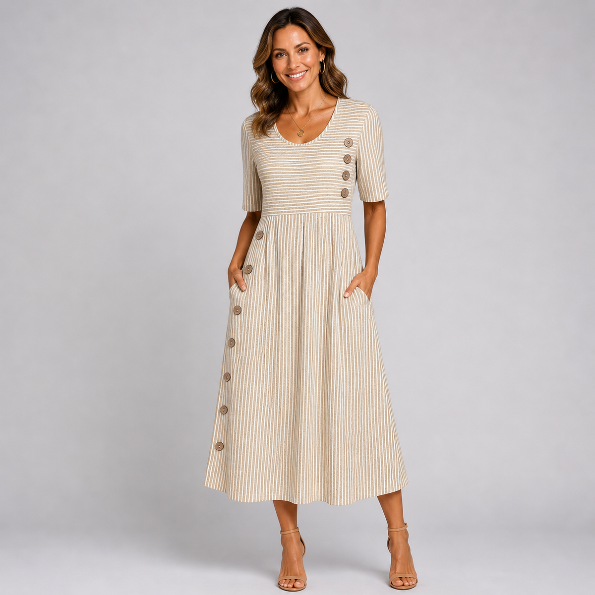 MARYAM | CASUAL STRIPED TUMMY-COVERAGE MIDI DRESS