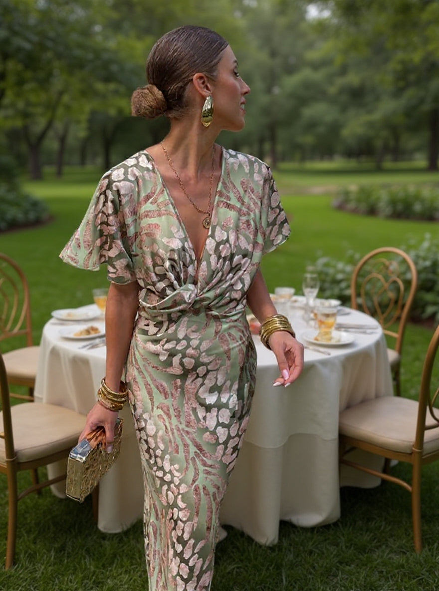 CLARANDRA | ELEGANT COPPER TUMMY-COVERAGE MIDI DRESS