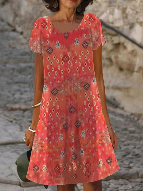 LAUREN | ELEGANT PRINTED TUMMY-COVERAGE MIDI DRESS