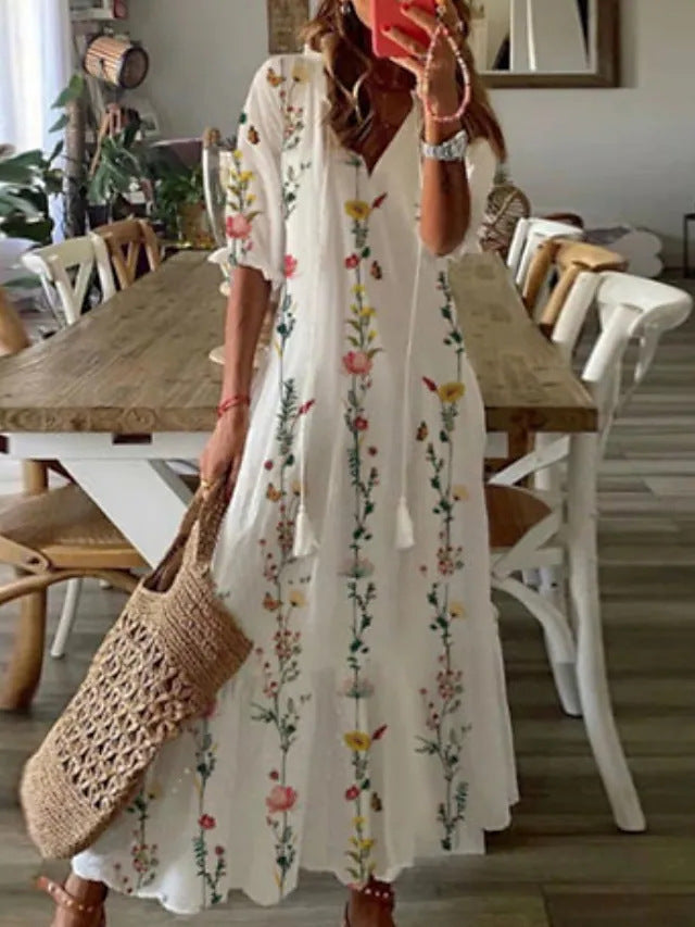 DAISY | ELEGANT FLORAL TUMMY-COVERAGE MAXI DRESS