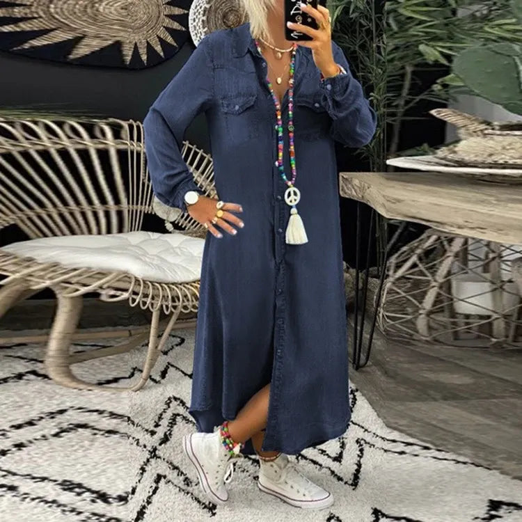 YELENA | ELEGANT TUMMY-FLATTERING DENIM DRESS