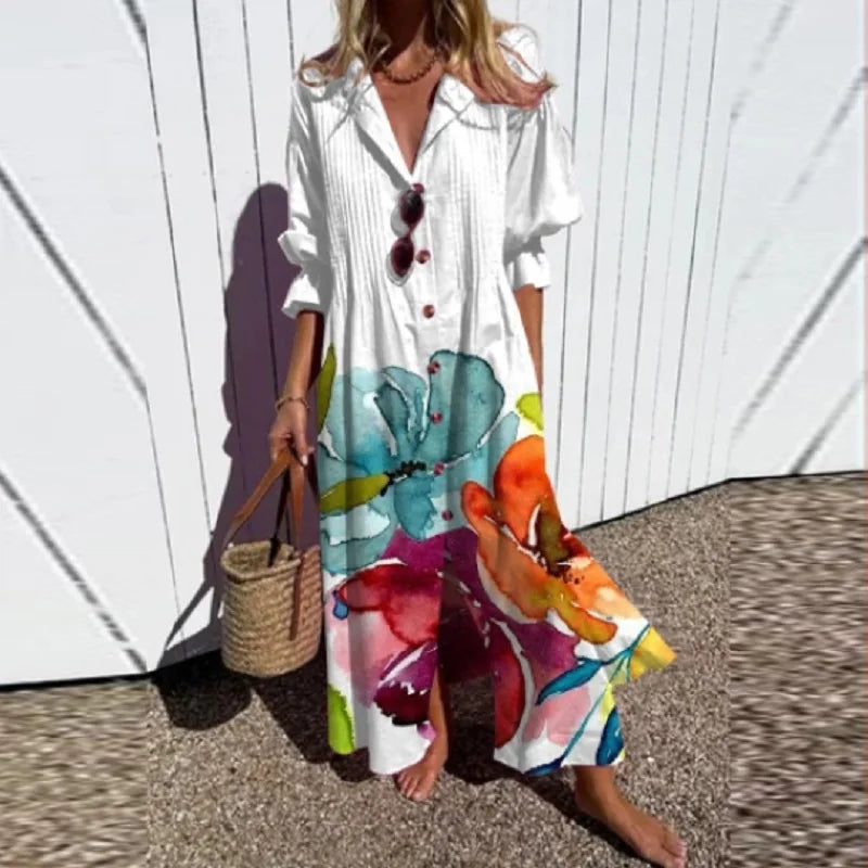 EVIE | ELEGANT FLORAL TUMMY-COVERAGE MAXI DRESS