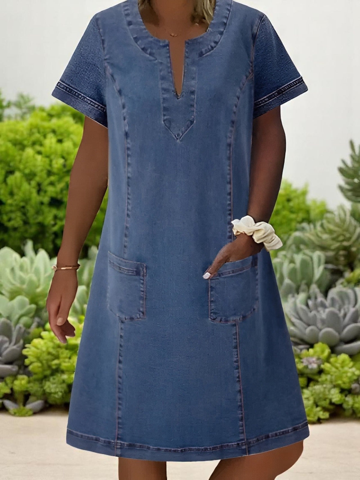 ERIN | ELEGANT SOFT DENIM TUMMY-COVERAGE DRESS