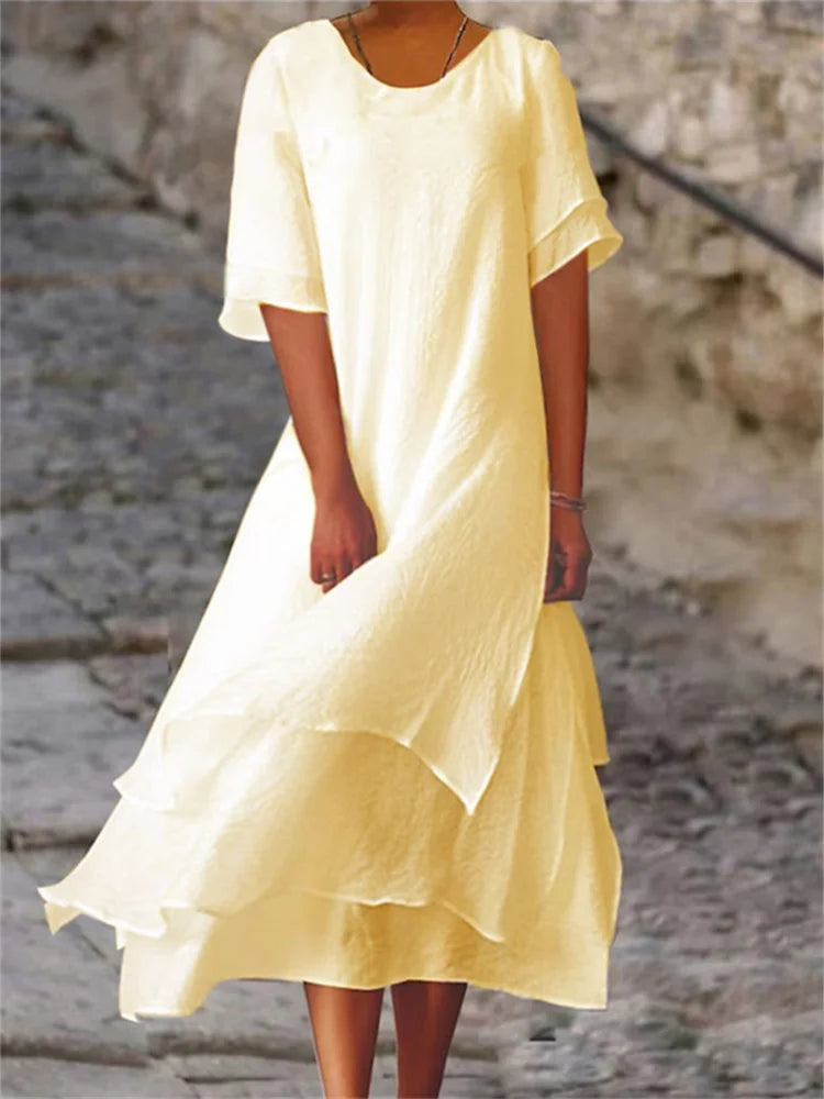 LUCIA | ELEGANT RUFFLED TUMMY-COVERAGE MIDI DRESS