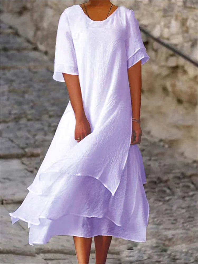 LUCIA | ELEGANT RUFFLED TUMMY-COVERAGE MIDI DRESS