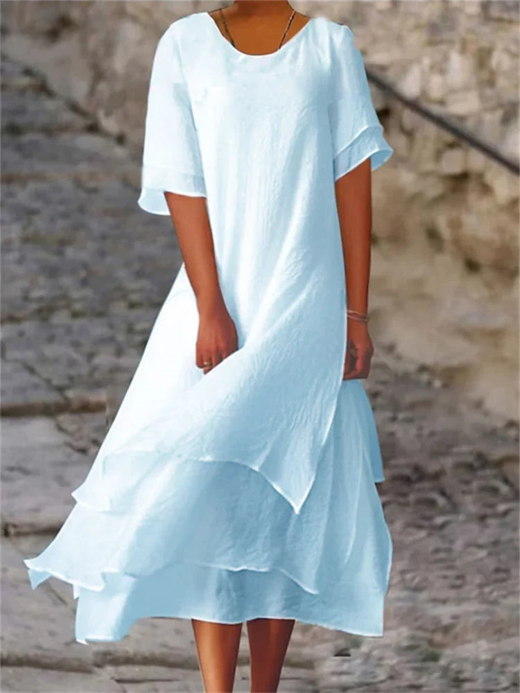 LUCIA | ELEGANT RUFFLED TUMMY-COVERAGE MIDI DRESS
