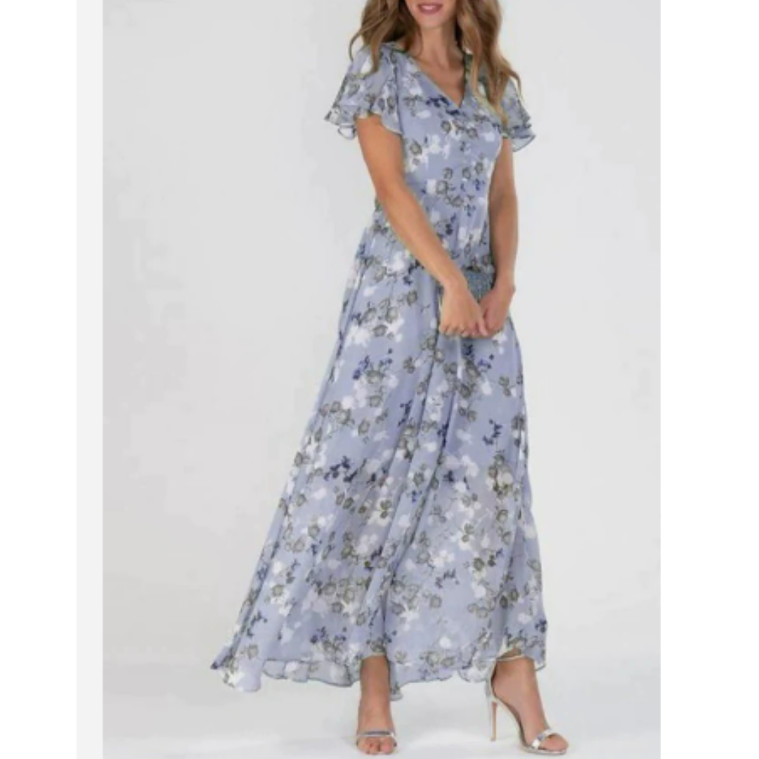 ERICA | ELEGANT FLORAL TUMMY-COVERAGE MAXI DRESS