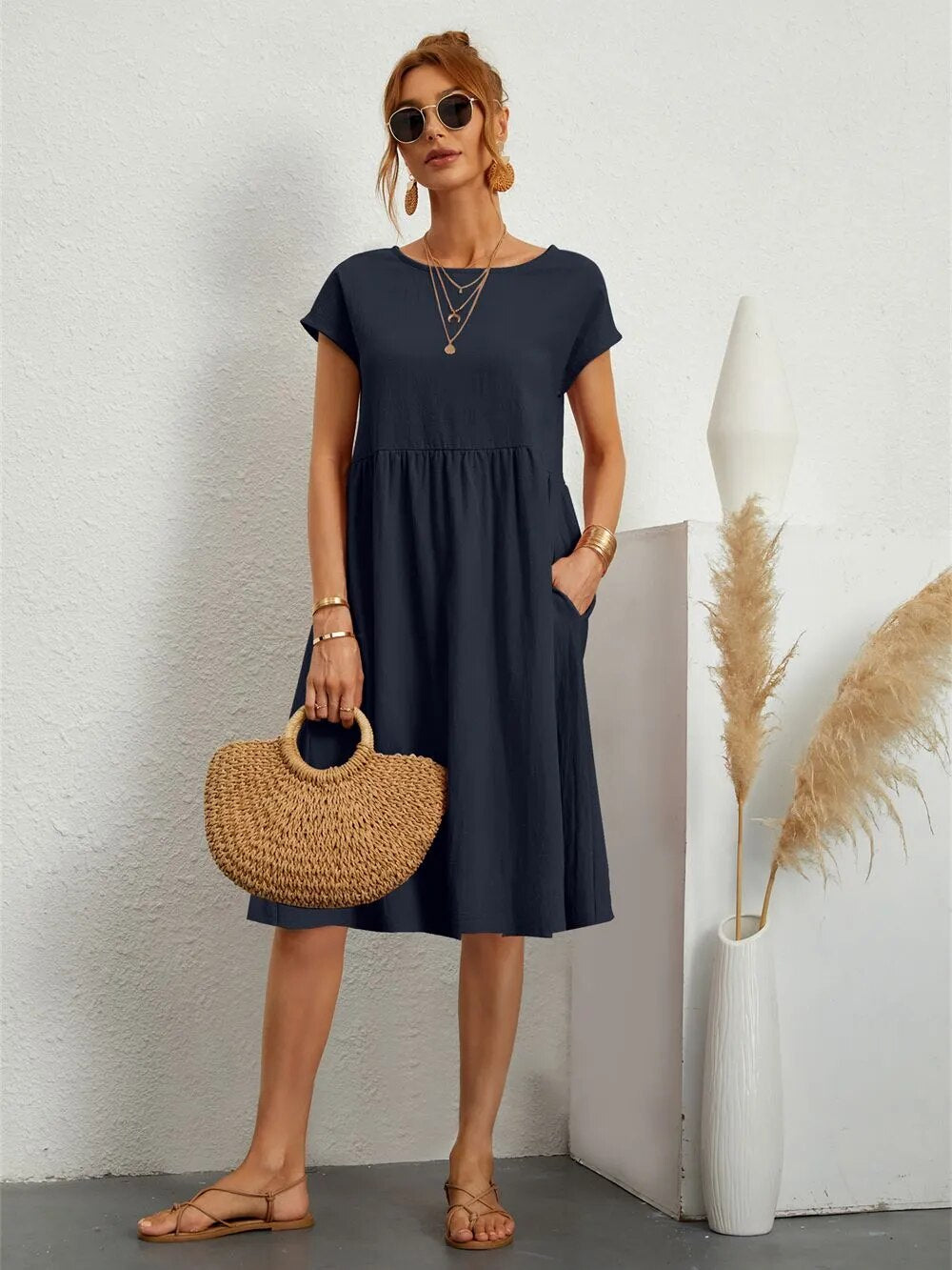 MILENA | ELEGANT DRAPED DRESS WITH FLATTERING TUMMY COVERAGE