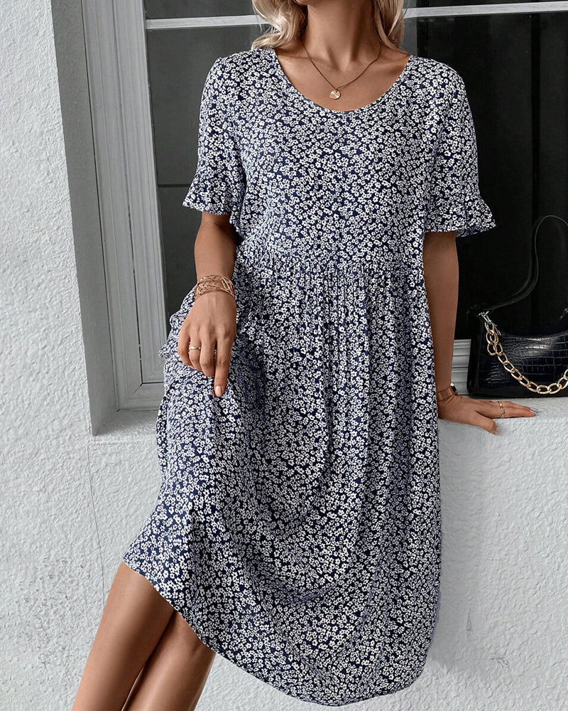CAROL | ELEGANT FLORAL TUMMY-COVERAGE DRESS