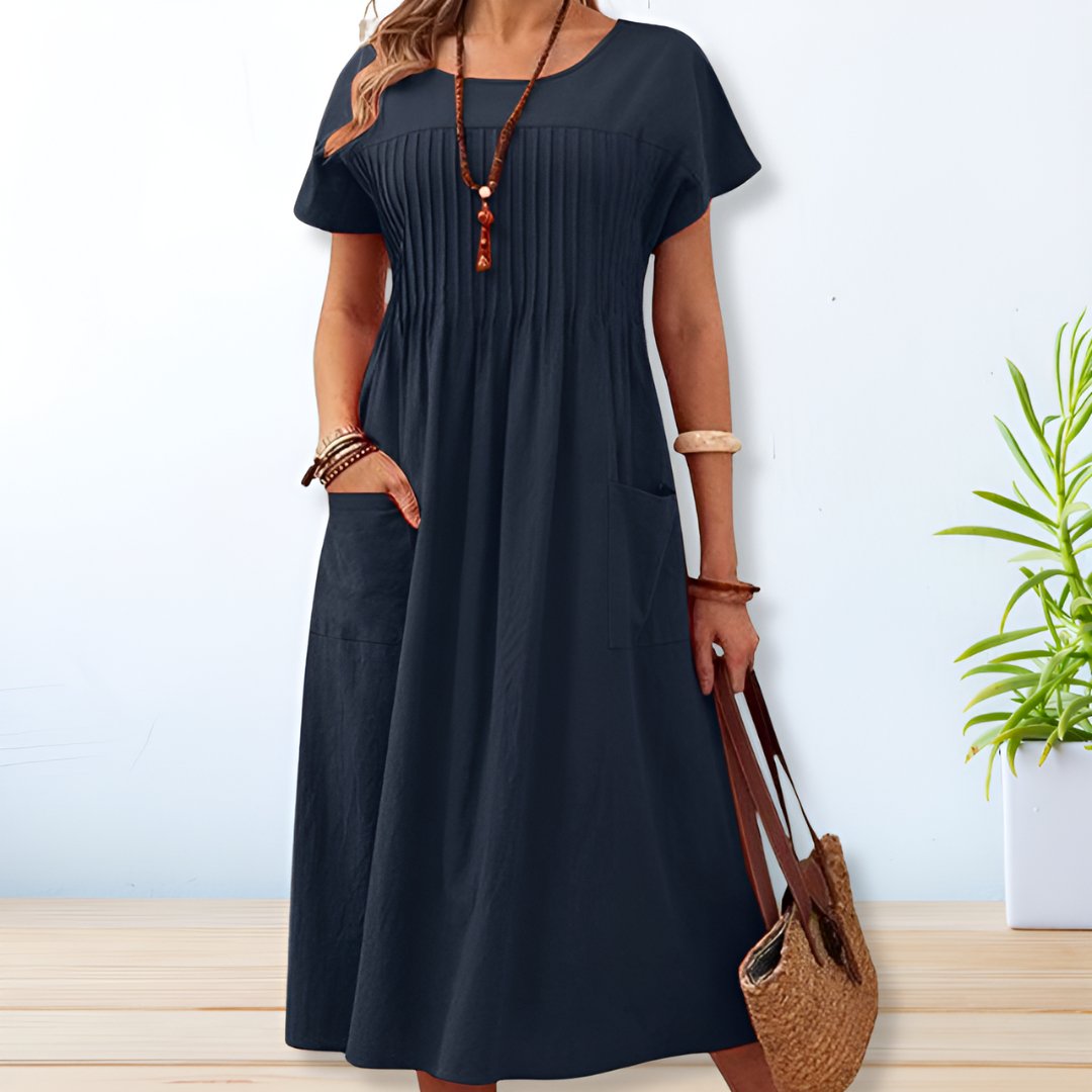 LYLA | ELEGANT PLEATED TUMMY-COVERAGE MIDI DRESS