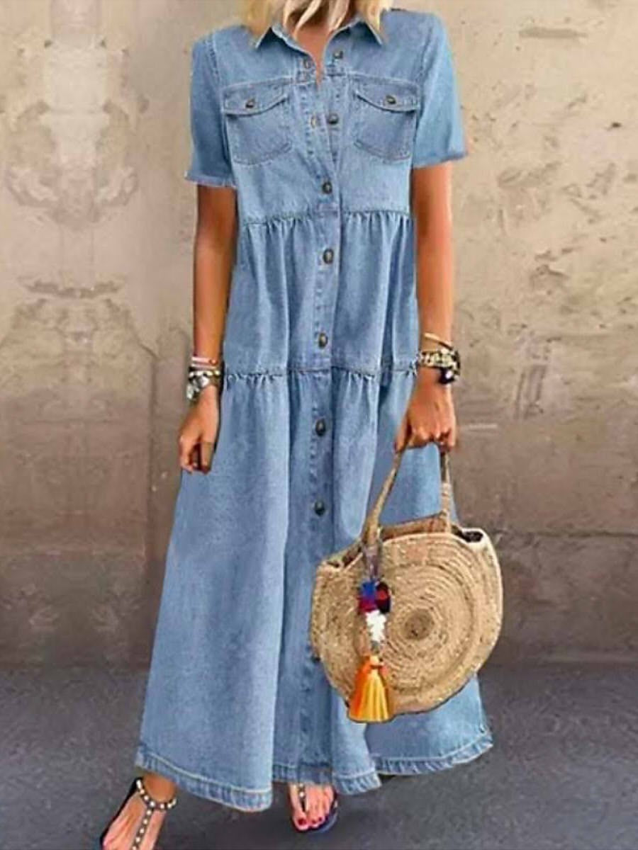 CHELSEA | ELEGANT TUMMY-COVERAGE DENIM SHIRT DRESS