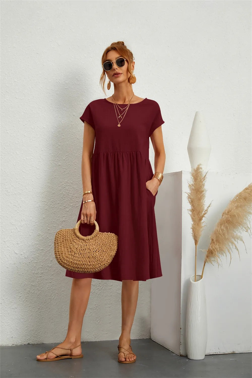 MILENA | ELEGANT DRAPED DRESS WITH FLATTERING TUMMY COVERAGE