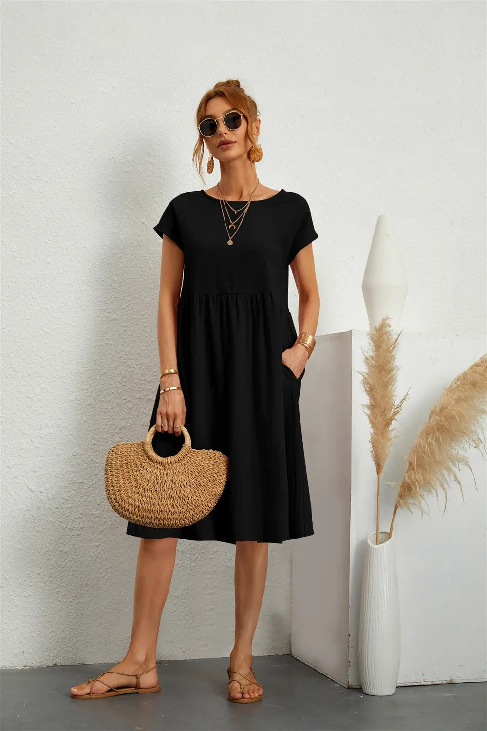 MILENA | ELEGANT DRAPED DRESS WITH FLATTERING TUMMY COVERAGE