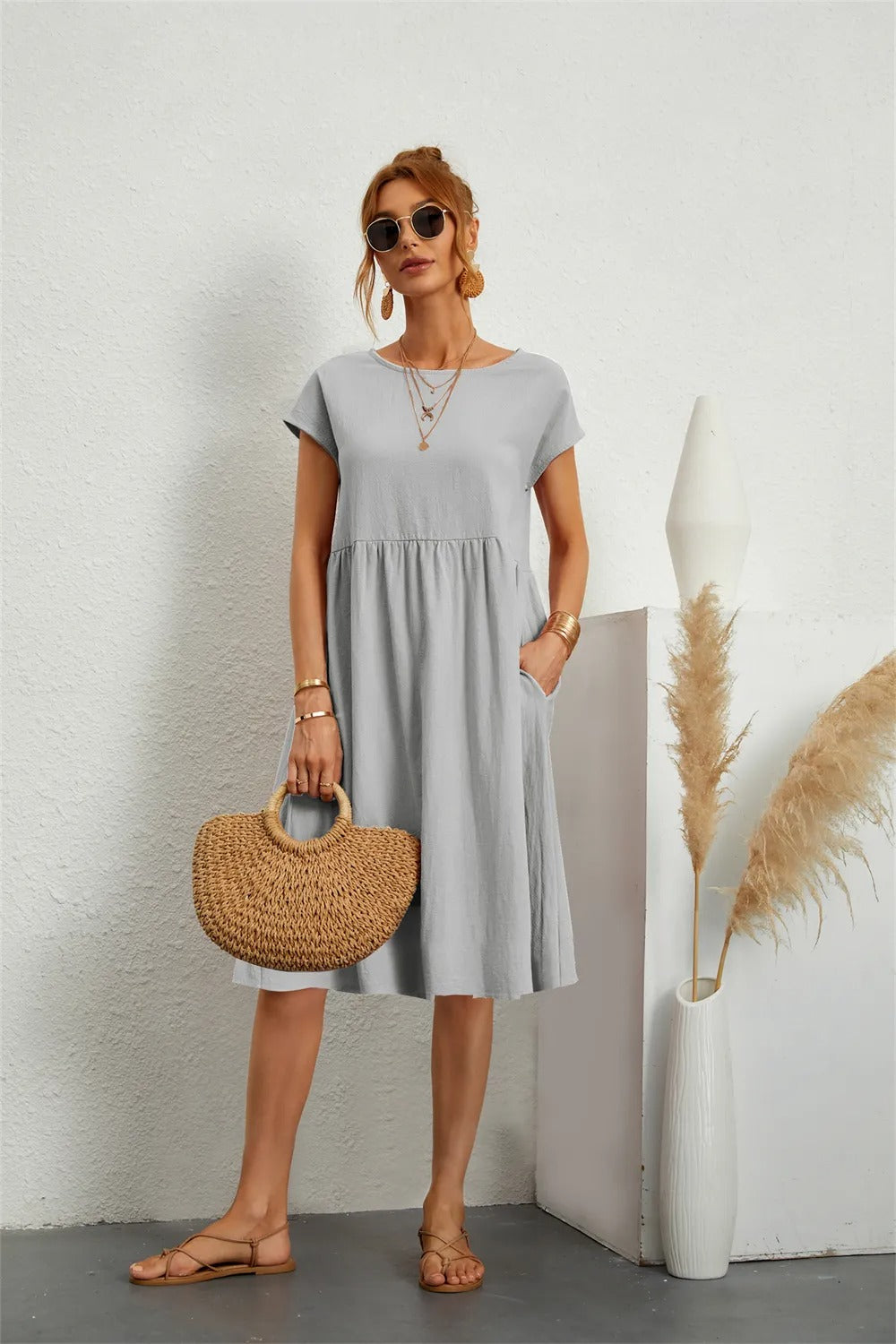 MILENA | ELEGANT DRAPED DRESS WITH FLATTERING TUMMY COVERAGE