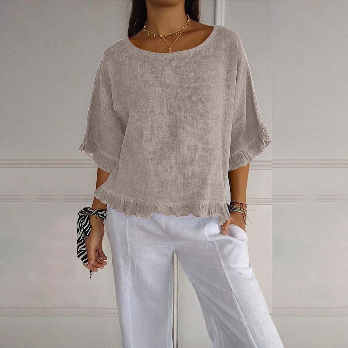DIANE | ELEGANT TAILORED ROUND NECK BLOUSE