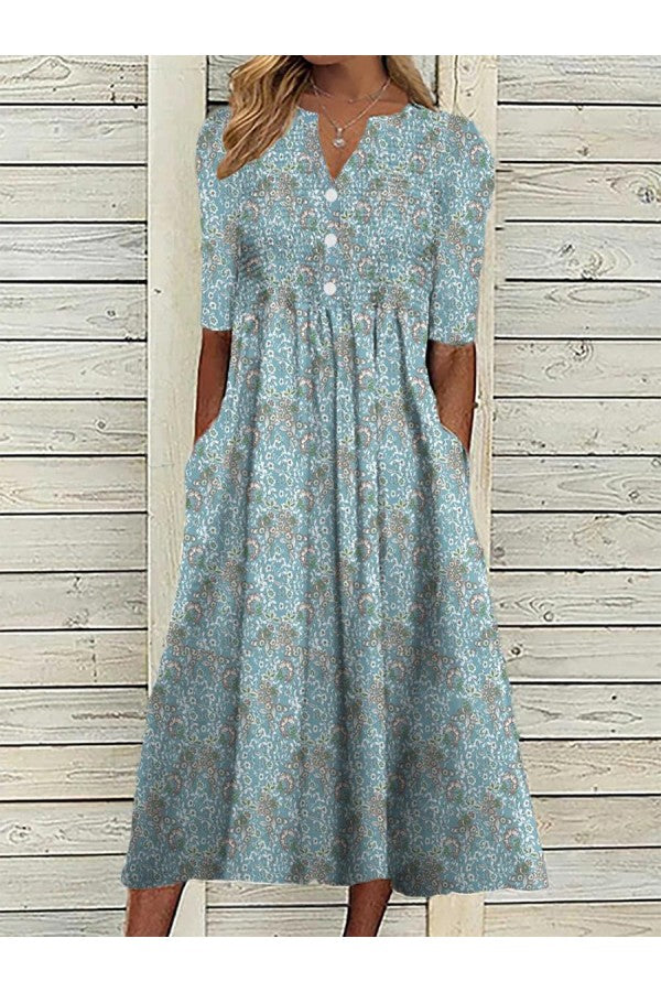 JULIET | ELEGANT FLORAL TUMMY-COVERAGE MIDI DRESS