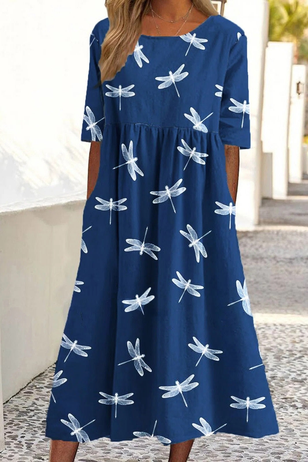 CASSANDRA | ELEGANT DRAGONFLY TUMMY-COVERAGE MIDI DRESS