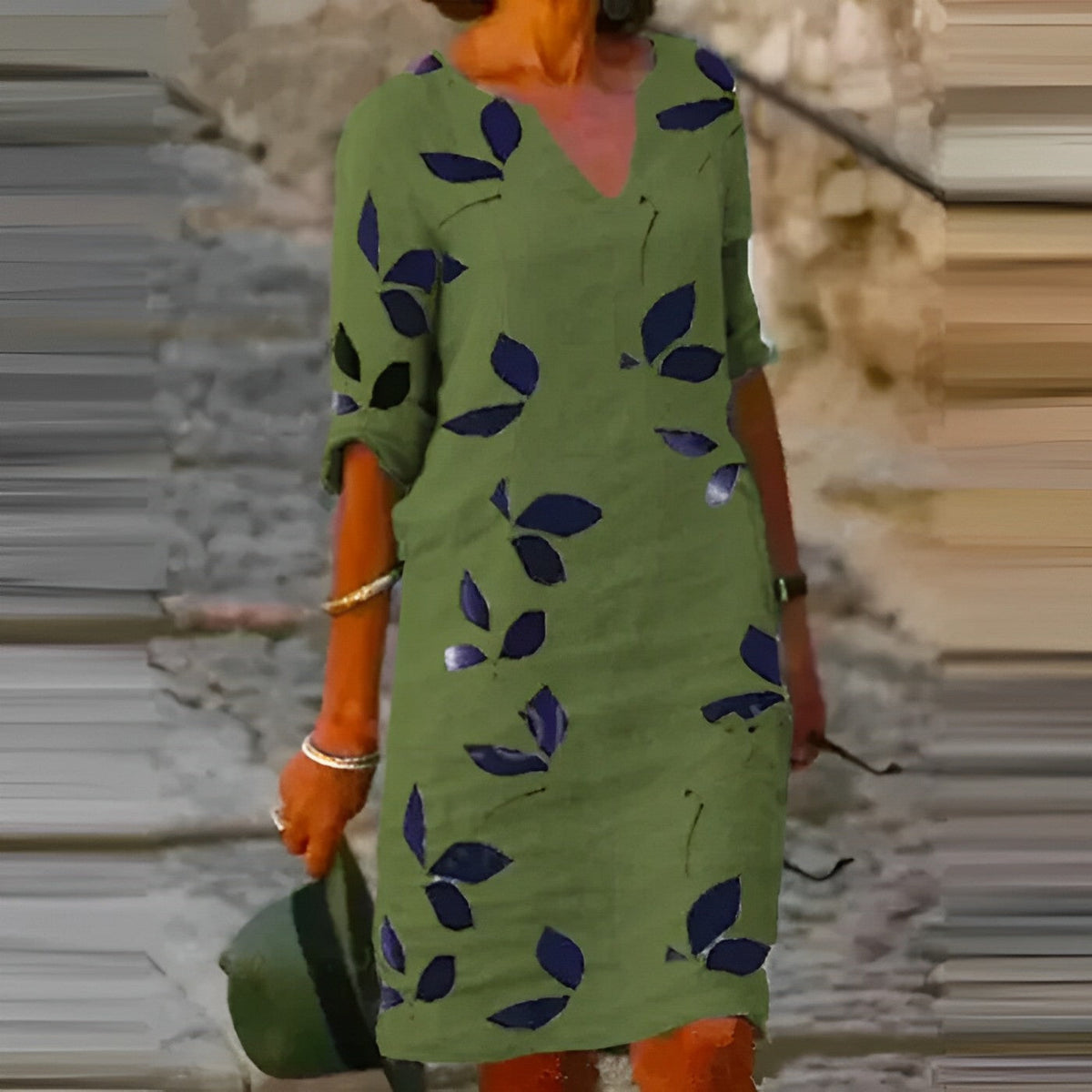 MACY | ELEGANT LEAF PRINT TUMMY-COVERAGE DRESS