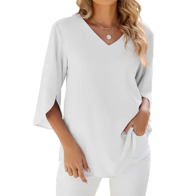 CLARISSE | ELEGANT V-NECK BLOUSE WITH LOOSE FIT